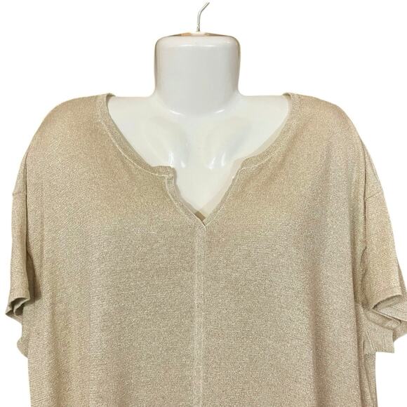 Talbots Women's Gold Sparkle Linen w//Metallic Treading V-Neck Sweater | Size 3X - Picture 4 of 7